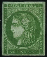 N°42B 5c Vert Jaune R2, Signé Brun Et Roumet - TB - 1870 Bordeaux Printing
