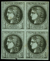 N°39Aa 1c Olive R1, Bloc De 4 (2ème état Impression Usée) - TB - 1870 Ausgabe Bordeaux