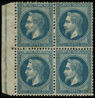 N°29B 20c Bleu, Type II Bloc De 4, Froissure De Gomme Sur Un Ex - TB - 1863-1870 Napoleon III With Laurels