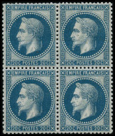 N°29A 20c Bleu, Type I Bloc De 4 Pli De Gomme Sur 3 Ex - B - 1863-1870 Napoleon III With Laurels