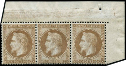 N°28B 10c Bistre, Type II Bande De 3 Coin De Feuille, Signé Roumet - TB - 1863-1870 Napoleon III With Laurels