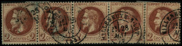 N°26b 2c Rouge-brun, Bande De 4 + 1 Boule Blanche Sous Le Cou Sur Ex De Gauche - TB - 1863-1870 Napoleone III Con Gli Allori