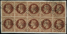 N°26 2c Rouge-brun, Bloc De 10, Impression Fine Obl GC 26, E Et Càd 28/10/70 Pli Horizontal Sur Bande En Bas - 1863-1870 Napoleone III Con Gli Allori