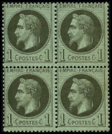 N°25 1c Bronze, Bloc De 4 - TB - 1863-1870 Napoleone III Con Gli Allori