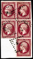 N°17B 80c Rose, Bloc De 5 En équerre Obl PC1896 S/fragment - TB - 1853-1860 Napoleon III