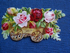 ""  JOLI   DECOUPI  GAUFRE  Roses Dans Un Chariot ""  8,5 Cm - Fiori