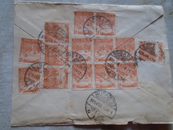 D149138 Hungary  Ungarn   Many Orange  45 Filler Stamps 1920  Envelope's Backside - Cartas & Documentos