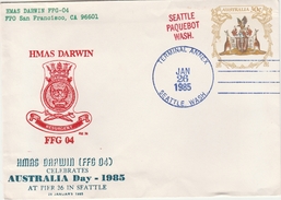 HMAS Darwin 1985 - Call In Seattle Washington USA - Navy Navale - Australia Day - Paquebot - Bolli E Annullamenti