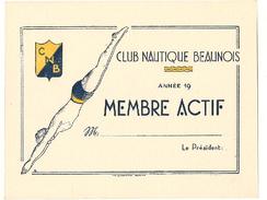 Beaune - Carte Vierge De Natation - Club Nautique Beaunois - Membre Actif - Natation