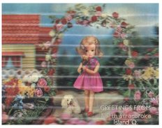 (112) Australia - QLD - Greeting From North Stradbroke Island - Little Girl And Dog + Flower - 3-D Postcard - 3 Dimenion - Gold Coast