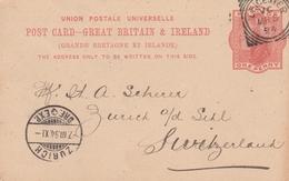 Irland-Ganzsache 1894 In Die Schweiz - Postwaardestukken