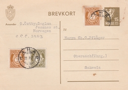 Norwegen-Ganzsache Mit Zusatzfrankatur-Auslandporto. - Postal Stationery
