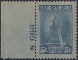 1948-201 CUBA REPUBLICA. 1948. Ed.396. 5c MARTA ABREU. PLATE NUMBER NO GUM. - Ongebruikt