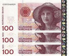 Norway 100 Kroner 2014, UNC (P-49e, )  3 PCS - Norvège