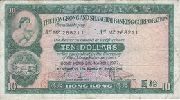 BILLETE DE HONG KONG DE 10 DOLLARS DEL AÑO 1977 (BANKNOTE) - Hongkong