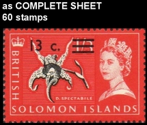 BR.SOLOMON ISLANDS 1966 Orchid D.spectabile OVPT13c/1s3d COMPLETE SHEET:60 Stamps [feuilles, Ganze Bogen,hojas,foglios] - Salomonen (...-1978)