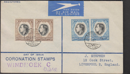 O) 1937 SOUTH AFRICA, CORONATION- KING GEORGE VI, MULTIPLE COVER REGISTERED XF-WINDHOEK, TO ENGLAND - Airmail