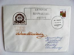 Cover Sent From Lithuania To Russia On 1990 Rare Overprint On Ussr Stamps Lietuvos Respublika Adam Mickievich - Litouwen