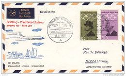 1er Vol Dusseldorf Nice Nizza 1968 Lufthansa Boeing - Erstflug First Flight - 1960-.... Briefe & Dokumente