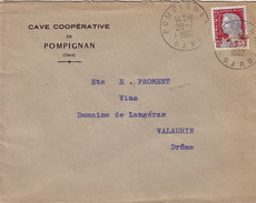 GARD - POMPIGNAN - TYPE DECARIS - ENVELOPPE ENTETE CAVE COOPERATIVE DE POMPIGNAN (GARD) LE 28-7-1962 - Handstempels