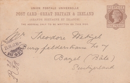 Irland-Ganzsache 1887 In Die Schweiz - Postwaardestukken