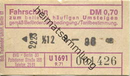 Deutschland - Berlin - BVG - Umsteige Fahrschein 1971 DM 0,70 - Europa
