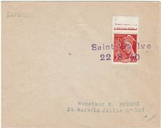 LBR40 - II GM AFFRANCHISSEMENT DE FORTUNE SAINT SAULVE ( NORD) 22/8/1940 - PLI PHILATELIQUE PAPIER CHAMOIS - Guerre Mondiale (Seconde)