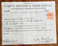 REGNO UNITO NORTH BRITISH & MERCANTILE INSURANCE COMPANY LIMITED    RICEVUTA CON FRANCOBOLLO/MARCA DA BOLLO - Reino Unido