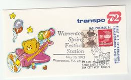 1993  USA Warrenton Spring Festival EVENT COVER  Stamps UPRATED Postal STATIONERY Carnival Teddy Bear Label - Carnavales