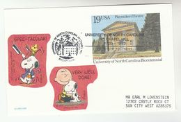 1993 UNIVERSITY Of NORTH CAROLINA EVENT COVER 19c Illus UNIVERSITY Postal STATIONERY CARD Usa SNOOPY DOG Label Stamps - Event Covers