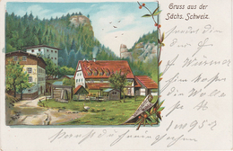 Litho AK Gruss Gasthof Waltersdorfer Mühle Polenztal Bei Waltersdorf Rathen Hohnstein Waitzdorf Porschdorf Rathewalde - Hohnstein (Sächs. Schweiz)