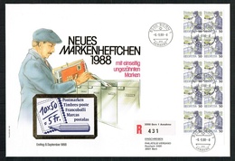 CARNET SUR LETTRE . FDC OBLITERES Le 8.91988. 1erJOUR . C/DES TIMBRES SUISSES Nr:738H4. - Markenheftchen