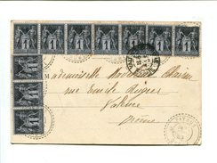 10 X 1c Type Sage Sur Carte Postale Pour La Drôme Cachet Facteur Boitier PEYRUS Drome - 1877-1920: Semi Modern Period
