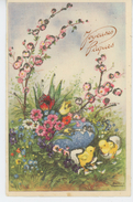 PAQUES - Jolie Carte Fantaisie Avec Paillettes Poussins Et Fleurs De "Joyeuses Pâques " Signée HANNES PETERSEN - Petersen, Hannes