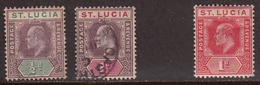 St Lucia 1904-10 Mint Mounted/ Cancelled, Wmk Multi Crown CA, See Notes, Sc# / SG 65, 66, 67 - Ste Lucie (...-1978)