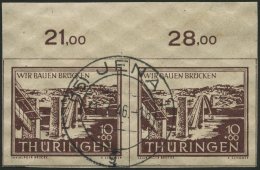 THÜRINGEN 112yI O, 1946, 10 Pf. Wiederaufbau Mit Abart Springbrunnen über Wertangabe (Feld 3), Im Oberrandpaar - Sonstige & Ohne Zuordnung
