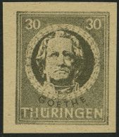 THÜRINGEN 99BXaw **, 1945, 30 Pf. Olivgrau, Ungezähnt, Vollgummierung, Dickes Papier, Pracht, Attestkopie Str& - Other & Unclassified