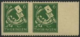 THÜRINGEN 95AXatUs**, *, 1945, 6 Pf. Dunkelgrün, Vollgummierung, Gelblichgraues Papier, Senkrecht Ungezäh - Other & Unclassified