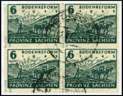 PROVINZ SACHSEN 90Z VB O, 1946, 6 Pf. Bodenreform Auf Zigarettenpapier, Wz. 2Z, Im Viererblock, üblich Gezähnt - Other & Unclassified