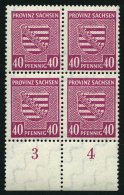 PROVINZ SACHSEN 84Xa VB **, 1945, 40 Pf. Dunkellilarosa, Wz. 1X, Im Unterrandviererblock, Dabei Plattenfehler I, Pracht, - Other & Unclassified