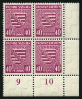 PROVINZ SACHSEN 84Xa VB **, 1945, 40 Pf. Dunkellilarosa, Wz. 1X, Im Unteren Rechten Eckrandviererblock, Dabei Plattenfeh - Sonstige & Ohne Zuordnung