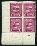 PROVINZ SACHSEN 84Xa VB **, 1945, 40 Pf. Dunkellilarosa, Wz. 1X, Im Unteren Linken Eckrandviererblock, Dabei Plattenfehl - Other & Unclassified