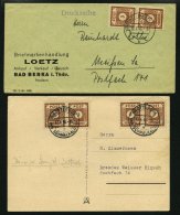 OST-SACHSEN 56 BRIEF, 1946, 3 Pf. Braun Im Paar Auf Drucksache Und 4x Auf Fernpostkarte, 2 Belege Mit Stempeln Aus TH&Uu - Sonstige & Ohne Zuordnung