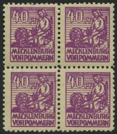 MECKLENBURG-VORPOMMERN 40yb VB **, 1946, 40 Pf. Violettpurpur Im Viererblock, Pracht, Gepr. Kramp, Mi. 400.- - Sonstige & Ohne Zuordnung