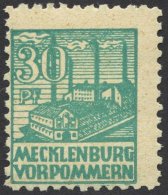 MECKLENBURG-VORPOMMERN 39zb **, 1946, 30 Pf. Dunkelopalgrün, Dünnes Papier, Pracht, Fotoattest Kramp, Mi. 1600 - Sonstige & Ohne Zuordnung