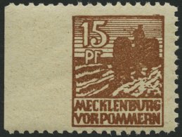 MECKLENBURG-VORPOMMERN 37yaUl **, 1946, 15 Pf. Gelbbraun, Graues Papier, Links Ungezähnt, Pracht, Mi. 140.- - Sonstige & Ohne Zuordnung