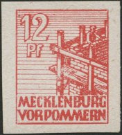 MECKLENBURG-VORPOMMERN 36xaU **, 1946, 12 Pf. Dunkelgraurot, Kreidepapier, Ungezähnt, Pracht, Mi. 60.- - Sonstige & Ohne Zuordnung