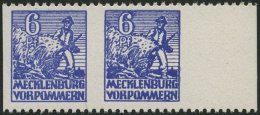 MECKLENBURG-VORPOMMERN 33xbUs Paar **, 1946, 6 Pf. Violettblau, Kreidepapier, Senkrecht Ungezähnt, Im Waagerechten - Sonstige & Ohne Zuordnung