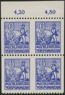 MECKLENBURG-VORPOMMERN 33xbUs VB **, 1946, 6 Pf. Violettblau, Kreidepapier, Senkrecht Ungezähnt, Im Viererblock Vom - Sonstige & Ohne Zuordnung