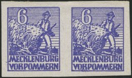 MECKLENBURG-VORPOMMERN 33xaU Paar *, 1946, 6 Pf. Blauviolett, Kreidepapier, Ungezähnt, Im Waagerechten Paar, Falzre - Other & Unclassified